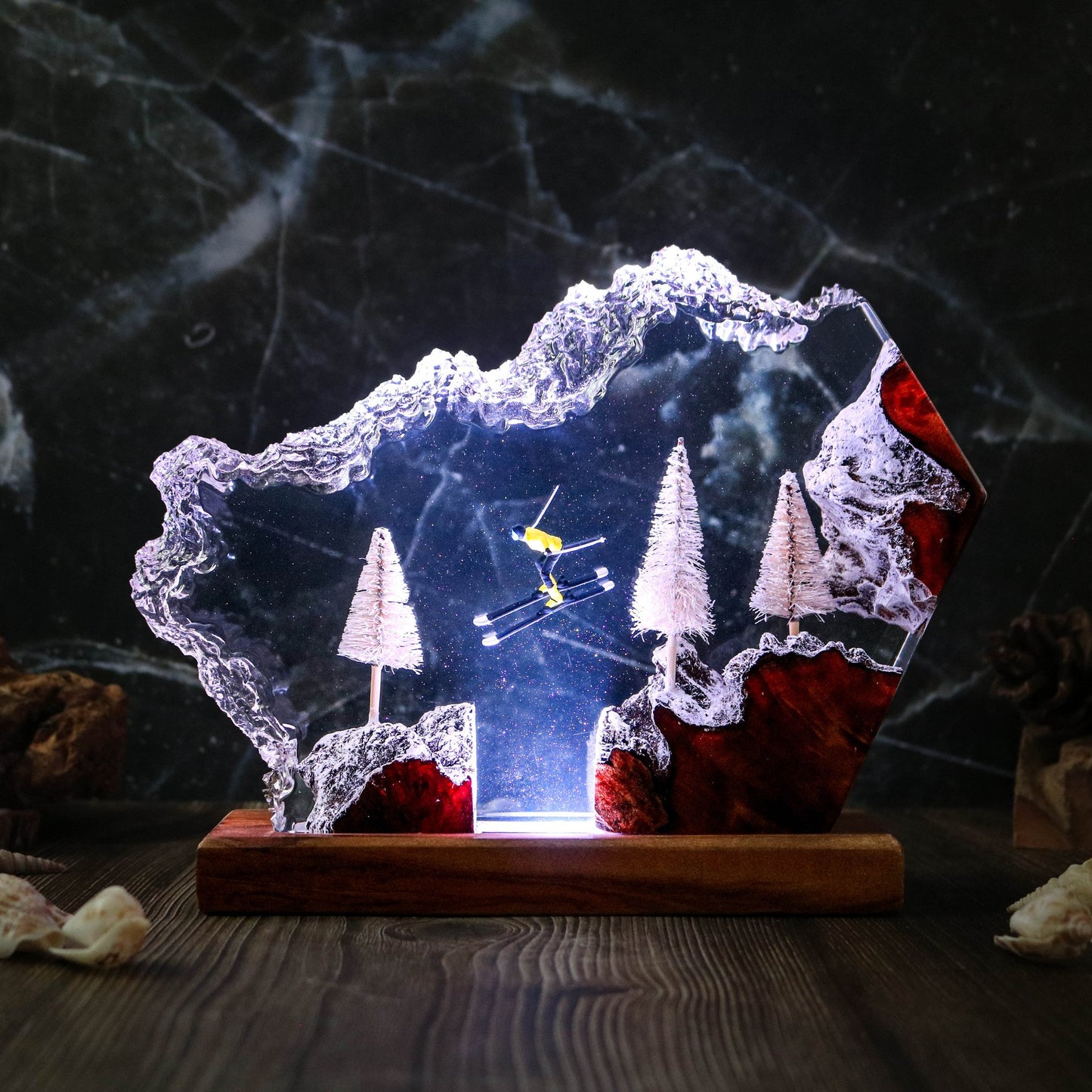 Frozen Moment: Skier Among Winter Pines Resin lamp